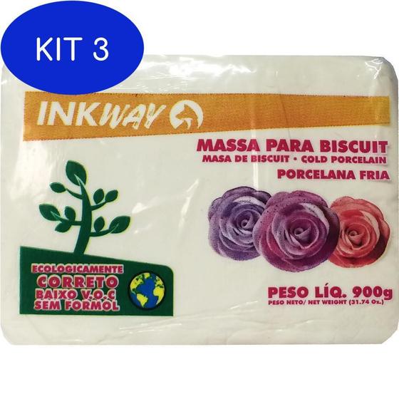 Imagem de Kit 3 Massa Biscuit Branco Inkway 900 Gr