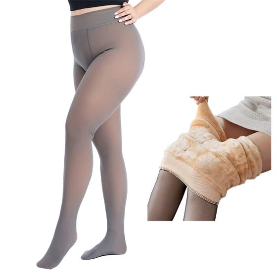 Imagem de kit 3 Meia-Calça Térmica Plus Size Forrada Translúcida Calça Legging Inverno de Frio Peluciada