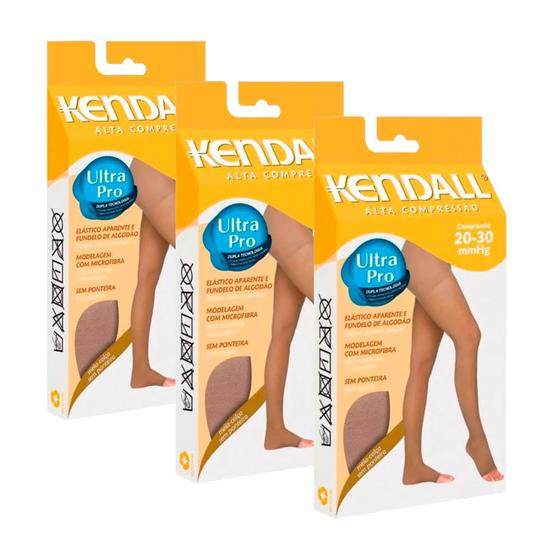 Imagem de kit 3 Meias Calças de Alta Compressão Kendall Original Ultra Pro Sem ponteira 20-30mmhg