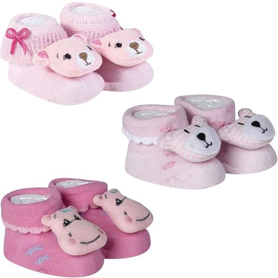 Imagem de Kit 3 Meias Pantufa Bebê Recém Nascido Menina