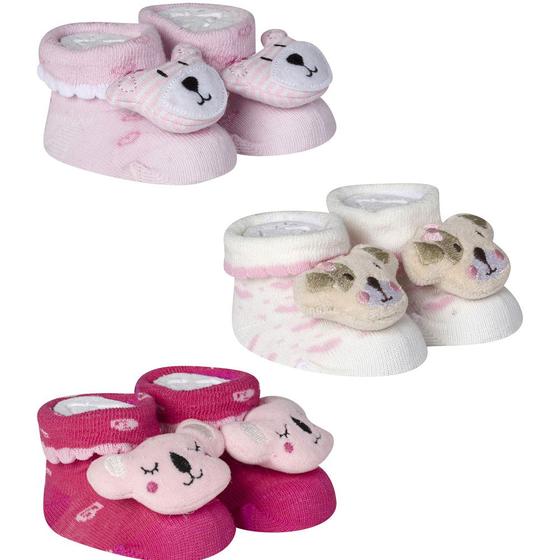 Imagem de Kit 3 Meias Pantufa Bebê Recém Nascido Menina