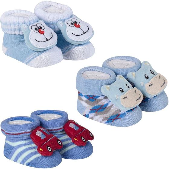 Imagem de Kit 3 Meias Pantufa Bebê Recém Nascido Menino