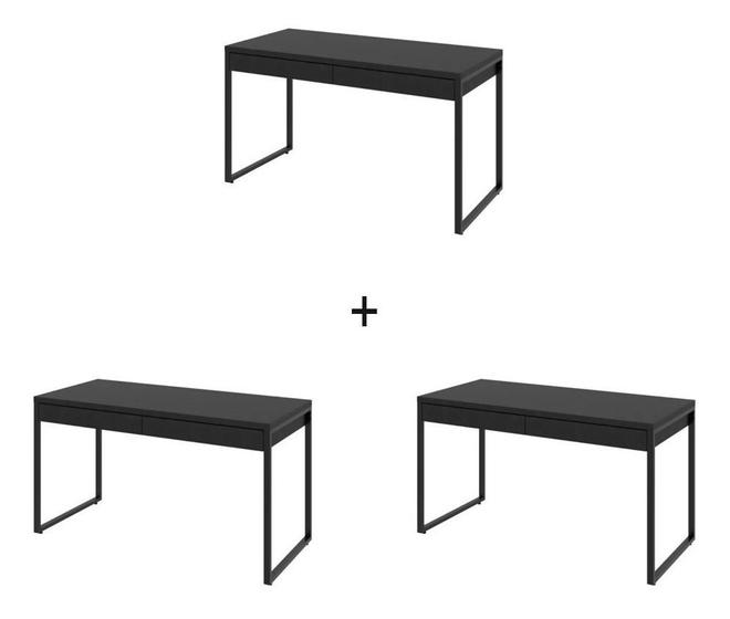 Imagem de Kit 3 Mesas Escritório Kuadra Estilo Indust 1,35m 2 Gavetas