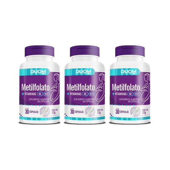 Imagem de Kit 3 Metilfolato Com Vitaminas B12 E B6 Com 30Caps - Duom