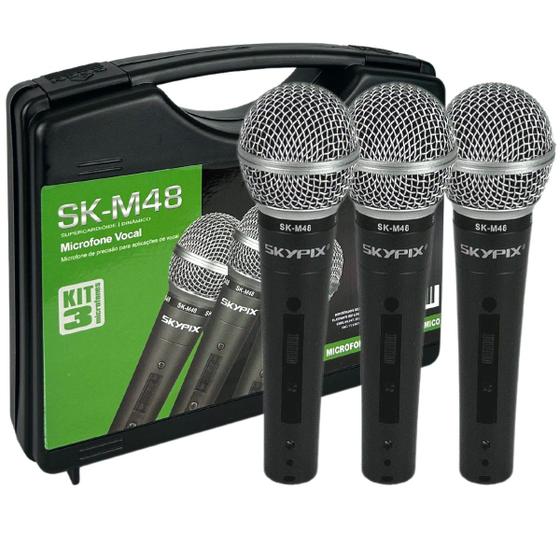 Imagem de Kit 3 Microfone SK-M48 Skypix Dinâmico Profissional c/ Chave