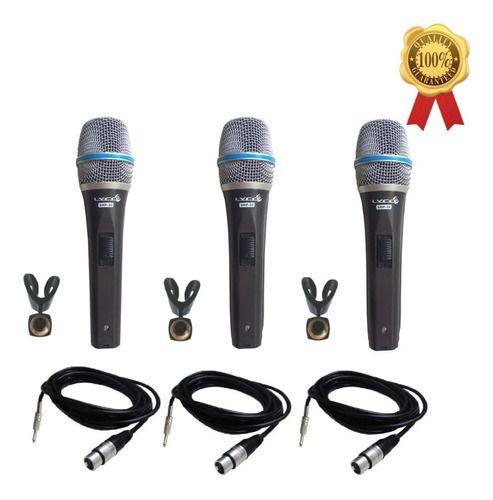 Imagem de Kit 3 Microfones Com Fio Lyco Smp10 Com Cabo E Cachimbo Ambiente Barzinho Igreja Área Casa Show Voz 