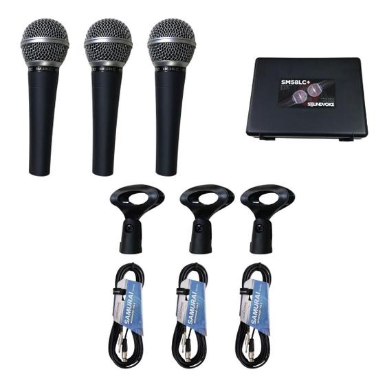 Imagem de Kit 3 Microfones Soundvoice Sm58Lc+ Preto + 3 Cabos Xlr 5M