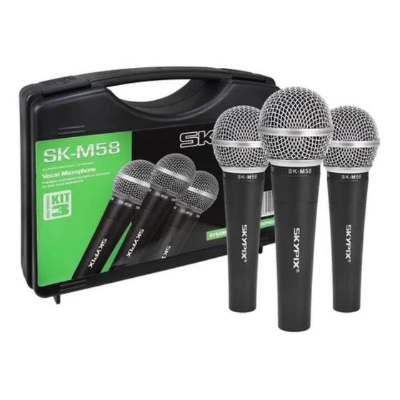 Imagem de Kit 3 Microfones Vocal Dinâmico com Maleta SK-M58 - SKYPIX