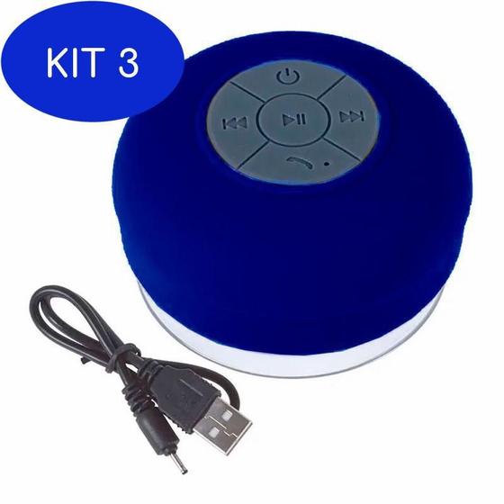 Imagem de Kit 3 Mini Caixa De Som À Prova D'Água Bluetooth Usb Azul Marinho