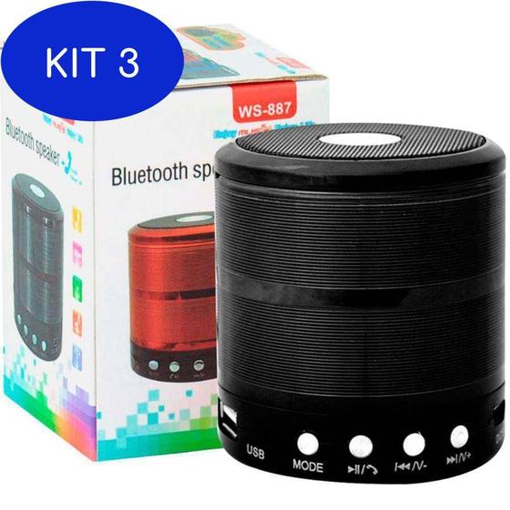 Imagem de Kit 3 Mini Caixinha Som Bluetooth Portátil Usb Mp3 P2 Sd Rádio Fm