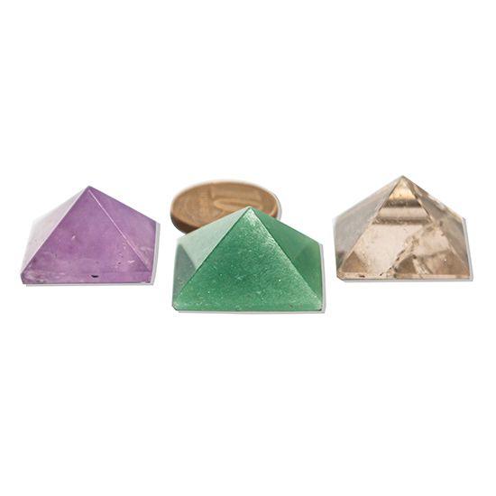 Imagem de Kit 3 Mini Pirâmides Ametista Quartzo Verde e Fumê 10 a 20mm