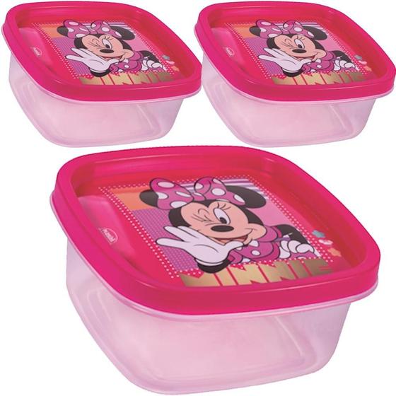 Imagem de Kit 3 Minnie Potes Potinho Lanche Escolar Infantil 580ml