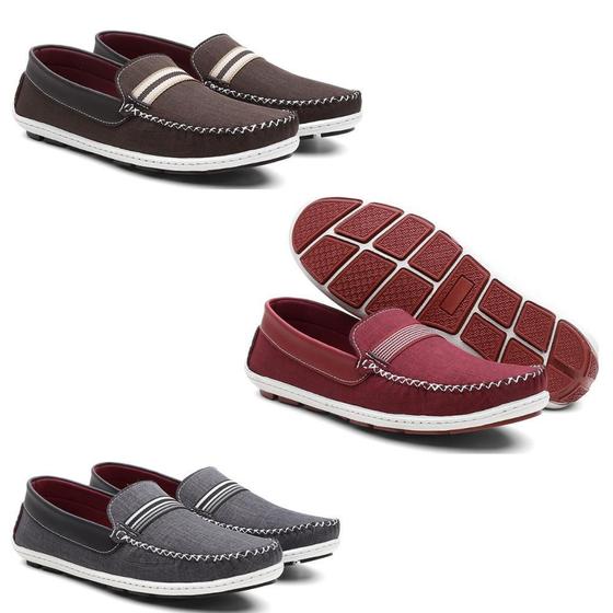 Imagem de Kit 3 Mocassim Masculino Oxford Bico Redondo Macio Conforto