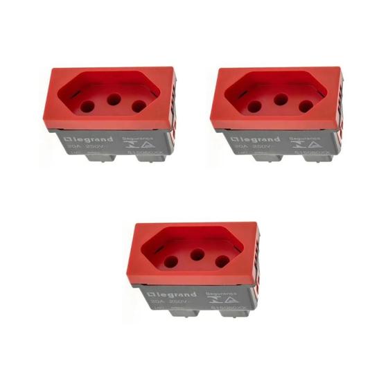 Imagem de Kit 3 Modulo Tomada 20A Vermelho Borne Parafuso Pial Plus+