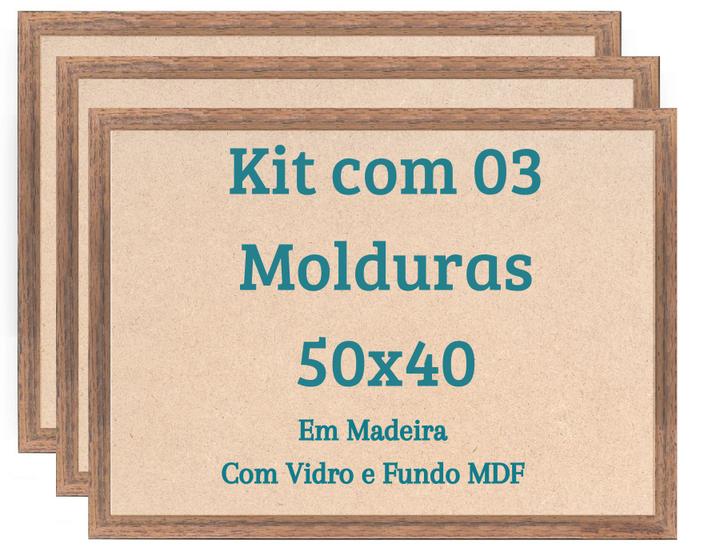 Imagem de Kit 3 Molduras 50x40 Quadros Com Vidro Madeira Laqueada