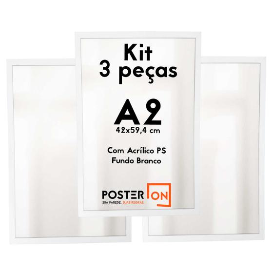 Imagem de Kit 3 Molduras ISO A2 42x59,4cm  Com acrílico PS - Fundo Branco