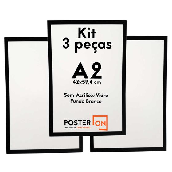 Imagem de Kit 3 Molduras ISO A2 42x59,4cm  Sem acrílico PS - Fundo Branco
