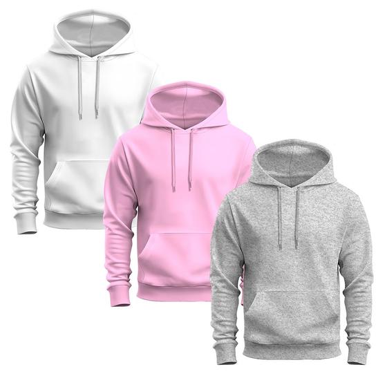 Imagem de Kit 3 Moletons Liso Basico Blusa De Frio Canguru Confortavel Inverno