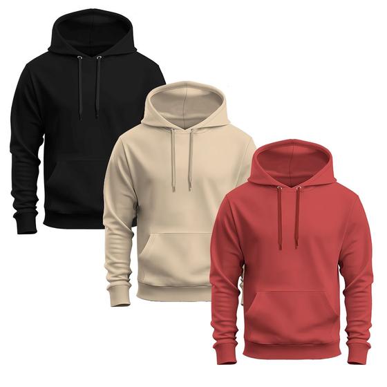 Imagem de Kit 3 Moletons Liso Basico Blusa De Frio Canguru Confortavel Inverno