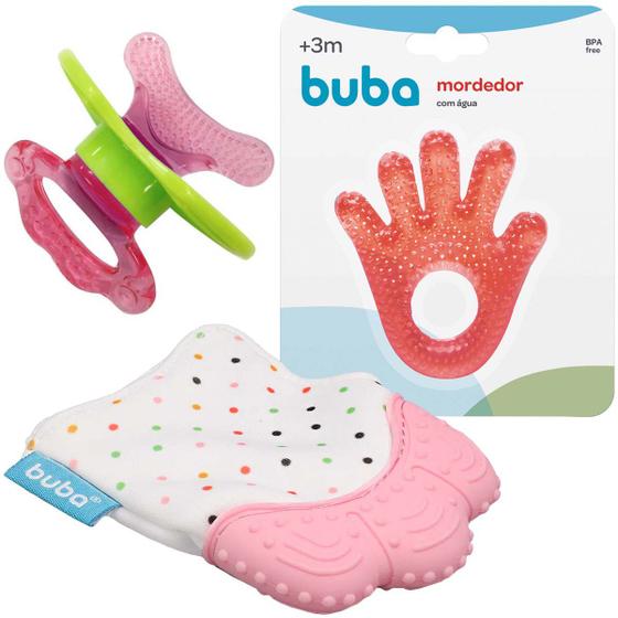 Imagem de Kit 3 Mordedores Para Bebês Feminino Rosa Buba Baby Silicone