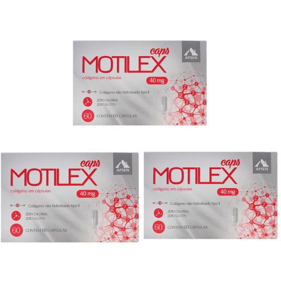 Kit 3 Motilex Colágeno Tipo II 40 MG com 60 Cápsulas Menor preço em Kit 3 Motilex Colágeno Tipo II 40 MG com 60 Cápsulas