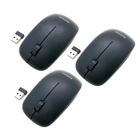 Imagem de Kit 3 Mouse Óptico Usb Sem Fio Wireless 2.4 Ergonômico Exbom