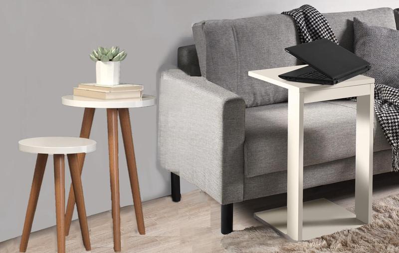 Imagem de Kit 3 Móvel Cabeceira De Canto Encaixe Braço Sofá Off White