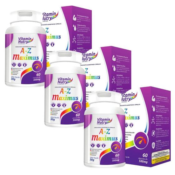 Imagem de Kit 3 Multivitamínico A a Z Maximus 60 Cápsulas Vitamin Nutry