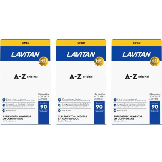 Imagem de Kit 3 Multivitamínico Lavitan AZ Original Com 90 Comprimidos