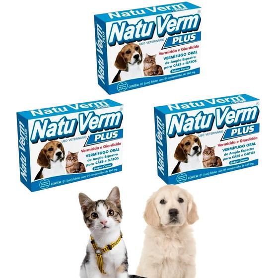 Imagem de Kit 3 Natu Verm Plus Para Cães e Gatos Vermifugo com 4 comprimidos