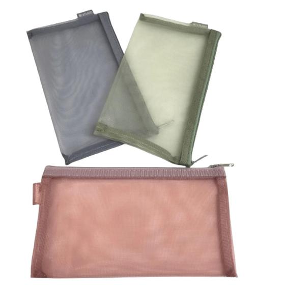 Imagem de Kit 3 Necessaire Femininas Transparente  Zíper novidade chic