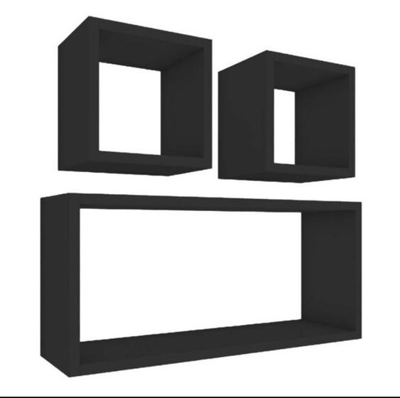 KIT 3 Nichos MDF Preto Sala Quarto Decoração Cozinha Banheiro Escritório Padrão Menor preço em KIT 3 Nichos MDF Preto Sala Quarto Decoração Cozinha Banheiro Escritório Padrão