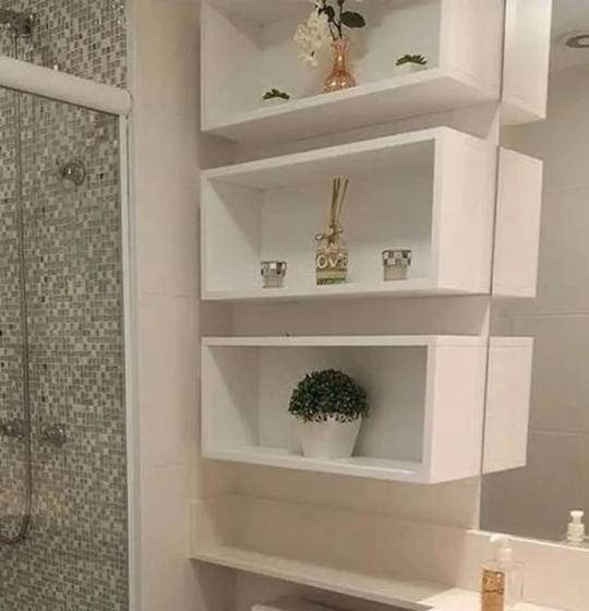 Imagem de Kit 3 nichos retangular MDF 50x20x12 cm Sala/Cozinha/Quarto/Decoração Branco