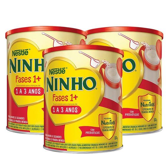 Kit 3 Ninho Fases 1+ Fórmula Infantil de Seguimento para Crianças de Primeira Infância de 1 a 3 anos 800g Menor preço em Kit 3 Ninho Fases 1+ Fórmula Infantil de Seguimento para Crianças de Primeira Infância de 1 a 3 anos 800g