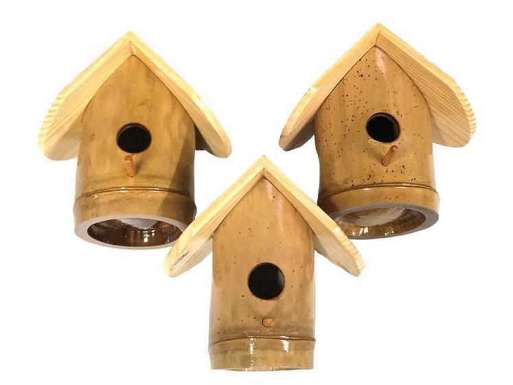 Imagem de Kit 3 Ninhos Casa De Bambu Para Pássaros Canários Artesanato