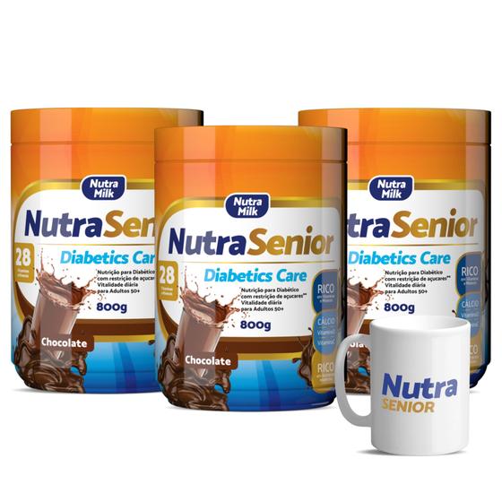 Imagem de kit 3 Nutra Senior Adulto 50 Diabetics Care 800g e Caneca Exclusiva