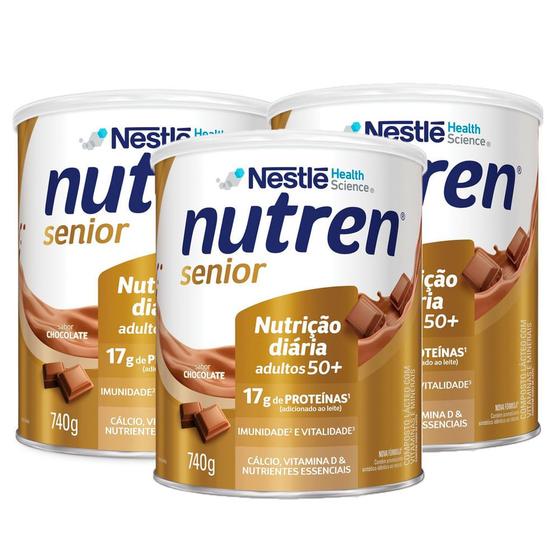 Imagem de Kit 3 Nutren Senior Complemento Alimentar Chocolate 740g