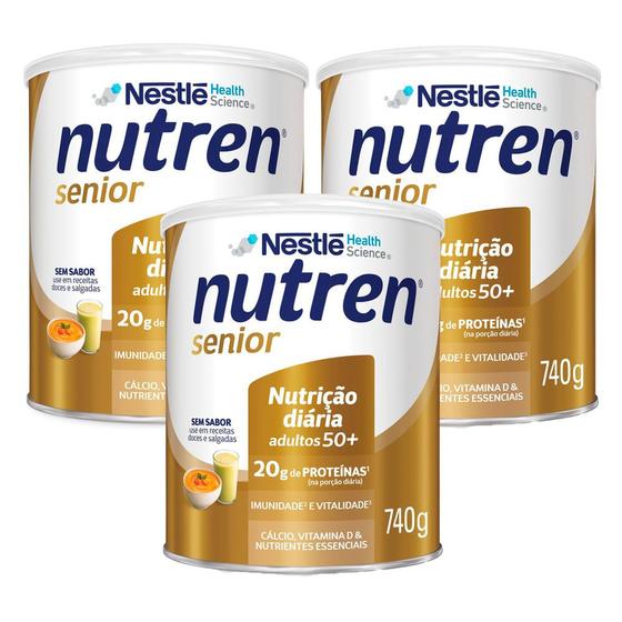 Imagem de Kit 3 Nutren Senior Sem Sabor Complemento Alimentar 740g