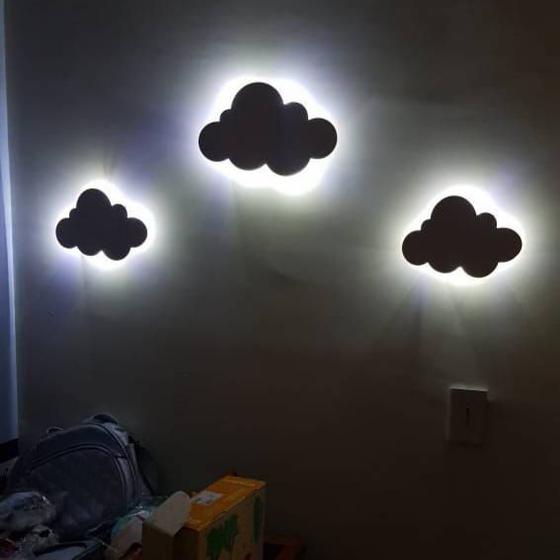 Imagem de Kit 3 Nuvens Com LED Em Mdf Branco  - Decoração quarto infantil