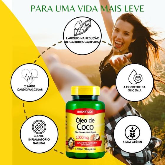 Imagem de Kit 3 Óleo de Coco Extra Virgem 60 Capsulas 1000mg Maxinutri