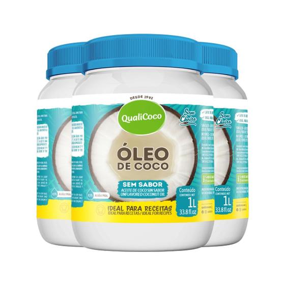 Imagem de Kit 3 Óleo de coco Sem sabor Qualicoco 1 litro