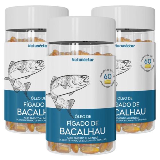 Imagem de Kit 3 Óleo de Fígado de Bacalhau 180 Cápsulas Natunéctar Vitamina A e D