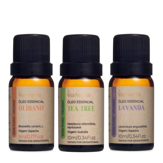 Imagem de Kit 3 Óleo Essencial Puro Olibano, Lavanda e Melaleuca Via Aroma