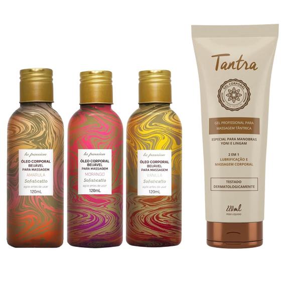 Imagem de Kit 3 Óleo Massagem Relaxa Sabores E Gel Lubrificante Tantra