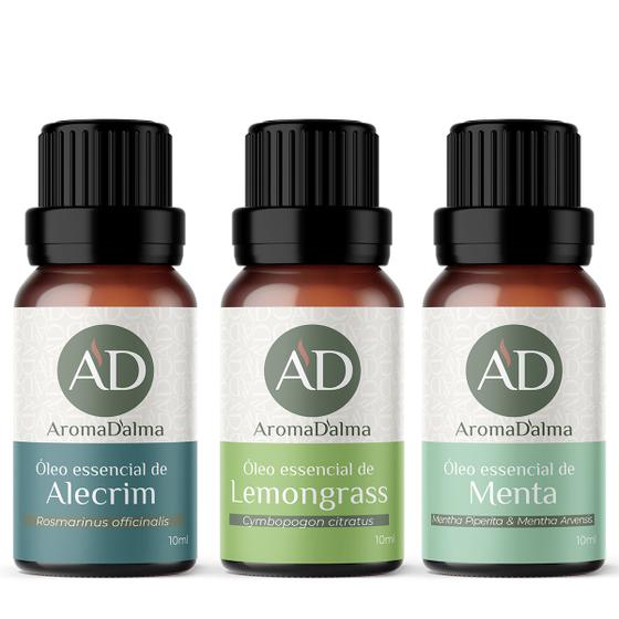 Imagem de Kit 3 Óleos Essenciais 100% Puros - Alecrim, Lemongrass e Menta - Ideal Para Difusor, Aromaterapia e Cuidados Com o Corpo  Aroma Dalma