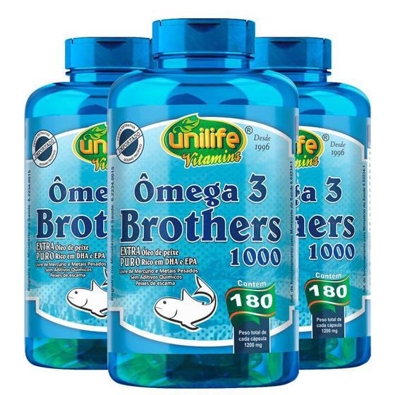 Imagem de Kit 3 Ômega 3 Brothers 1200mg Unilife 180 cápsulas