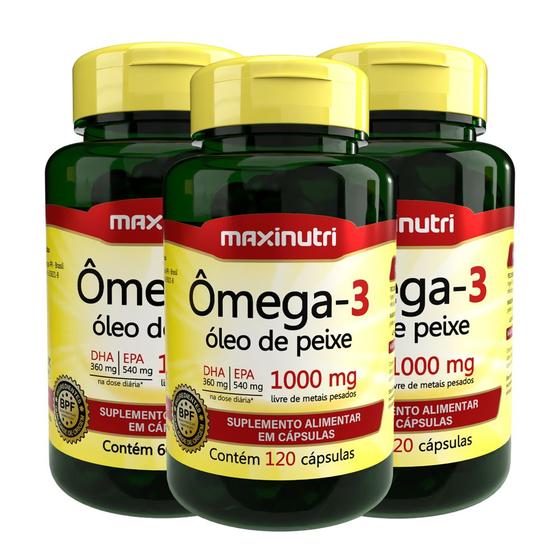 Imagem de Kit 3 Ômega 3 Óleo de Peixe 120 Cápsulas 1000mg Maxinutri