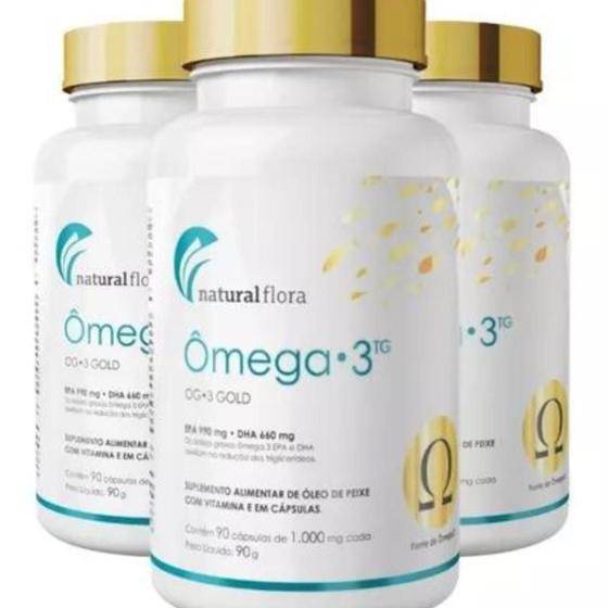 Imagem de Kit 3 Omega Gold TG Com Vitamina E 1000Mg 90 Caps Suplemento pre treino - Natural Flora