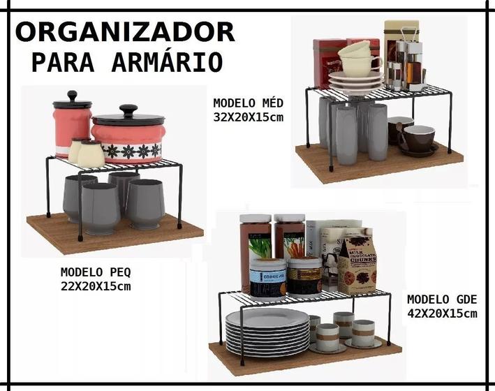 Imagem de Kit 3 Organizador Armário Cozinha Prat Aramado P M G Preto
