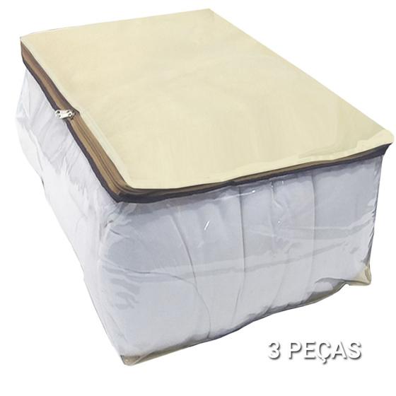Kit 3 Organizador Closet Guarda Roupa Porta Edredom Cobertor Roupas 60x45x30cm Tnt Cor Bege Menor preço em Kit 3 Organizador Closet Guarda Roupa Porta Edredom Cobertor Roupas 60x45x30cm Tnt Cor Bege